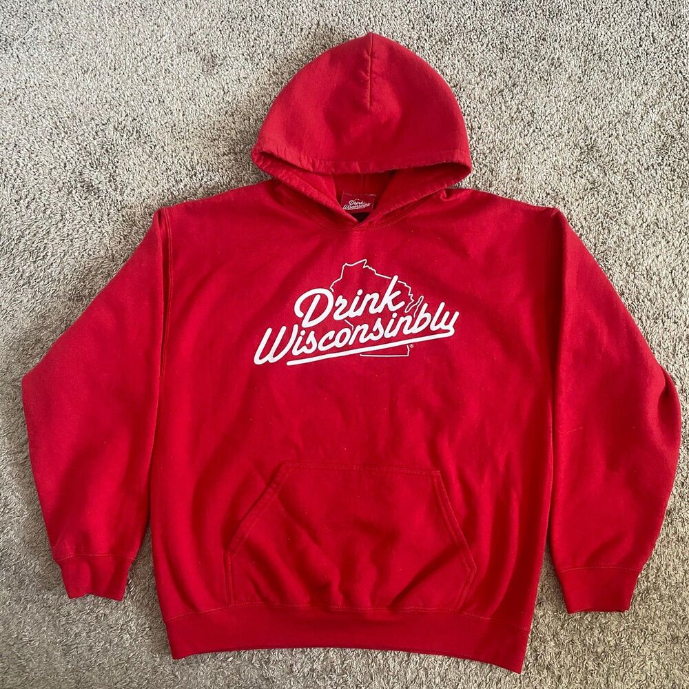 Drink Wisconsinibly Classic Red Hoodie Mens L SEE PHOTOS)